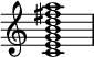  {
\override Score.TimeSignature #'stencil = ##f
\relative c' { 
  \clef treble \time 4/4
  <c e g b d fis a>1
} }
