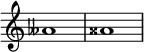  {
\override Score.TimeSignature
#'stencil = ##f
    \relative c'' {
        \time 4/4
        aeses1 aisis
    }  }
