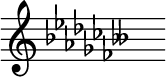 \new Staff \with{ \magnifyStaff #3/2 \omit TimeSignature } { \time 1/8 \set Staff.keyAlterations = #`((6 . ,FLAT)(2 . ,FLAT)(5 . ,FLAT)(1 . ,FLAT)(4 . ,FLAT)(0 . ,FLAT)(3 . ,FLAT)(6 . ,DOUBLE-FLAT)) s16  ^\markup "" }