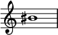  {
\override Score.TimeSignature #'stencil = ##f
\relative c'' {
  \clef treble \time 4/4 bis1
} }

