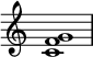  {
\override Score.TimeSignature #'stencil = ##f
\relative c' { 
  \clef treble \time 4/4
  <c f g>1
} }
