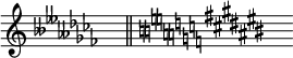 {\omit Score.TimeSignature \set Staff.keyAlterations = #`((6 . ,DOUBLE-FLAT)(2 . ,DOUBLE-FLAT)(5 . ,DOUBLE-FLAT)(1 . ,FLAT)(4 . ,FLAT)(0 . ,FLAT)(3 . ,FLAT)) s^"" \bar "||" \key cis \major \override Staff.KeyCancellation.stencil = #ly:text-interface::print \override Staff.KeyCancellation.text = \markup { \concat { \natural \hspace #1/8 \natural } \hspace #-1/2 \raise #1.5 \concat {\natural \hspace #1/8 \natural} \hspace #-1/2 \raise #-0.5 \concat {\natural \hspace #1/8 \natural} \hspace #-1/2 \raise #1 \natural \hspace #-1/4 \raise #-1 \natural \hspace #-3/8 \raise #0.5 \natural \hspace #-3/8 \raise #-1.5 \natural} s^""}