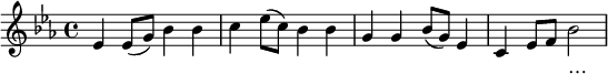 
\transpose c ees \relative c'
  { \key c \major \time 4/4 c4 c8( e) g4 g | a4 c8( a) g4 g | e4 e g8( e) c4 | a4 c8 d g2 }
\addlyrics  {  西 山 蒼 蒼 東 海 茫 茫 吾 校 莊 嚴 巍 然 中 央… }
