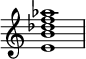  {
\override Score.TimeSignature #'stencil = ##f
\relative c' { 
  \clef treble \time 4/4
  <e b' des f aes>1
} }
