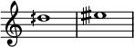  {
\override Score.TimeSignature #'stencil = ##f
\relative c'' { 
  \clef treble \time 4/4 dih1 eisih
} }
