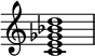  {
\override Score.TimeSignature #'stencil = ##f
\relative c' { 
  \clef treble \time 4/4
  <c e ges bes d>1
} }
