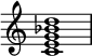  {
\override Score.TimeSignature #'stencil = ##f
\relative c' { 
  \clef treble \time 4/4
  <c e g bes d>1
} }
