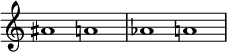 { \omit Score.TimeSignature \key c \major \time 2/1 ais'1 a'1 aes'! a'}