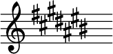 { \new Staff \with{ \magnifyStaff #3/2 } << \time 2/16 \override Score.TimeSignature #'stencil = ##f { \clef treble \set Staff.keyAlterations = #`((3 . ,SHARP)(0 . ,SHARP)(4 . ,SHARP)(1 . ,SHARP)(-2 . ,SHARP)(2 . ,SHARP)(-1 . ,SHARP)) s16  ^\markup "" } >> }