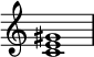  {
\override Score.TimeSignature #'stencil = ##f
\relative c' { 
  \clef treble \time 4/4
  <c e gis>1
} }
