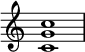  {
\override Score.TimeSignature #'stencil = ##f
\relative c' { 
  \clef treble \time 4/4
  <c g' c>1
} }
