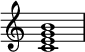 
{
\override Score.TimeSignature #'stencil = ##f
\relative c' {
   \clef treble 
   \time 4/4
   \key c \major
   <c e g b>1
} }
