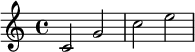  \relative c' { \clef treble \time 4/4 c2 g' | c e } 