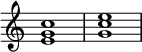 
{
\override Score.TimeSignature #'stencil = ##f
\relative c' {
   \clef treble 
   \time 4/4
   \key c \major
   <e g c>1
   <g c e>
} }
