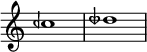  {
\override Score.TimeSignature #'stencil = ##f
\relative c'' {
  \clef treble \time 4/4 ceh1 deseh
} }