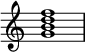 
{
\override Score.TimeSignature #'stencil = ##f
\relative c'' { 
  \clef treble 
  \time 4/4
  <g b d f>1
} }
