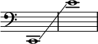 \new Staff \with {\remove "Time_signature_engraver"} {\clef "bass"
c,1 \glissando e'1 }