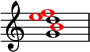  {

\override Score.TimeSignature #'stencil = ##f
\new Staff <<
  \new Voice \relative c'' { 
    \clef treble \time 4/4
    \voiceOne <g d'>1
  } 
  \new Voice \relative c'' { 
    \clef treble \time 4/4
    \voiceOne \override NoteHead.color = #red b1
  } 
  \new Voice \relative c'' { 
    \clef treble \time 4/4
    \voiceTwo \override NoteHead.color = #red <e f>1
  } 
>>
}
