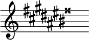 { \new Staff \with{ \magnifyStaff #3/2 } << \time 2/16 \override Score.TimeSignature #'stencil = ##f { \clef treble \set Staff.keyAlterations = #`((3 . ,SHARP)(0 . ,SHARP)(4 . ,SHARP)(1 . ,SHARP)(-2 . ,SHARP)(2 . ,SHARP)(-1 . ,SHARP)(3 . ,DOUBLE-SHARP)) s16  ^\markup "" } >> }