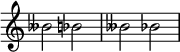  {
\override Score.TimeSignature #'stencil = ##f
\relative c'' {
  \clef treble \time 4/4 beses2 bes2 \accidentalStyle modern beses2 bes2
} }
