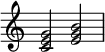  {
\override Score.TimeSignature #'stencil = ##f
\relative c' { 
  \clef treble \time 4/4
  <c e g>2 <e g b>
} }
