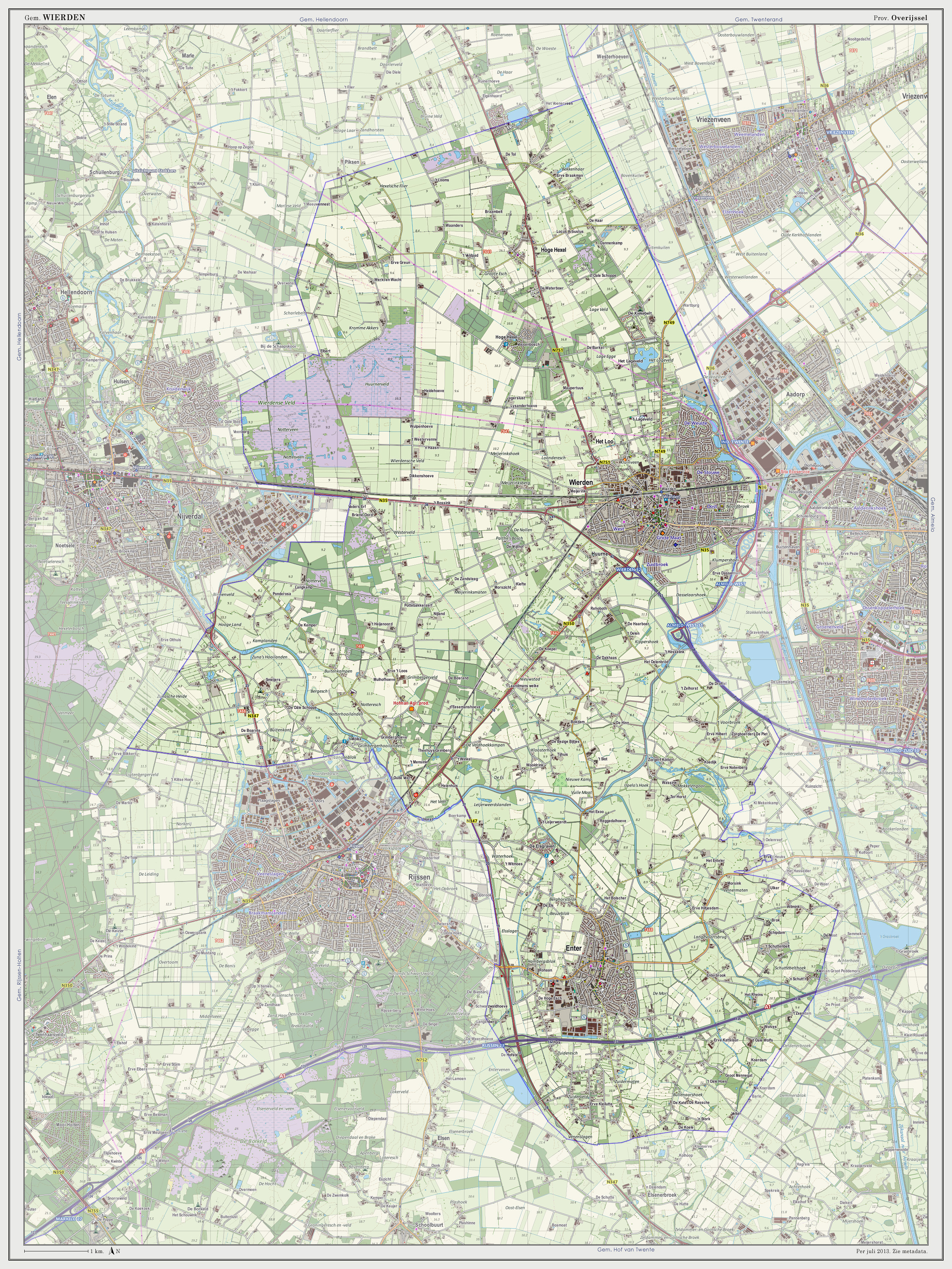 Dutch Topographic map of Wierden, July 2013