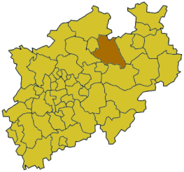 Lage des Kreises Warendorf in Nordrhein-Westfalen