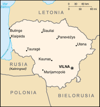 Map of Lithuania with cities