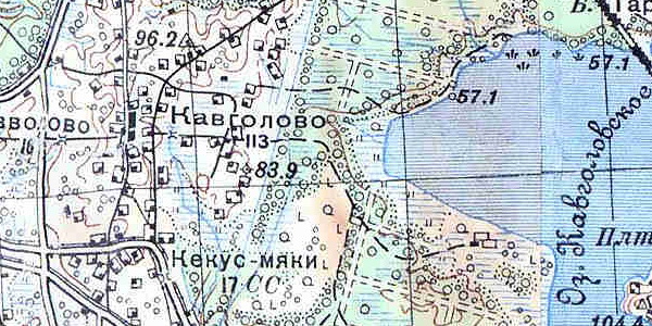 Деревня Кавголово на карте 1939 года