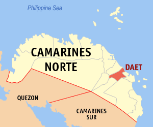 Map of Camarines Norte showing the location of Daet