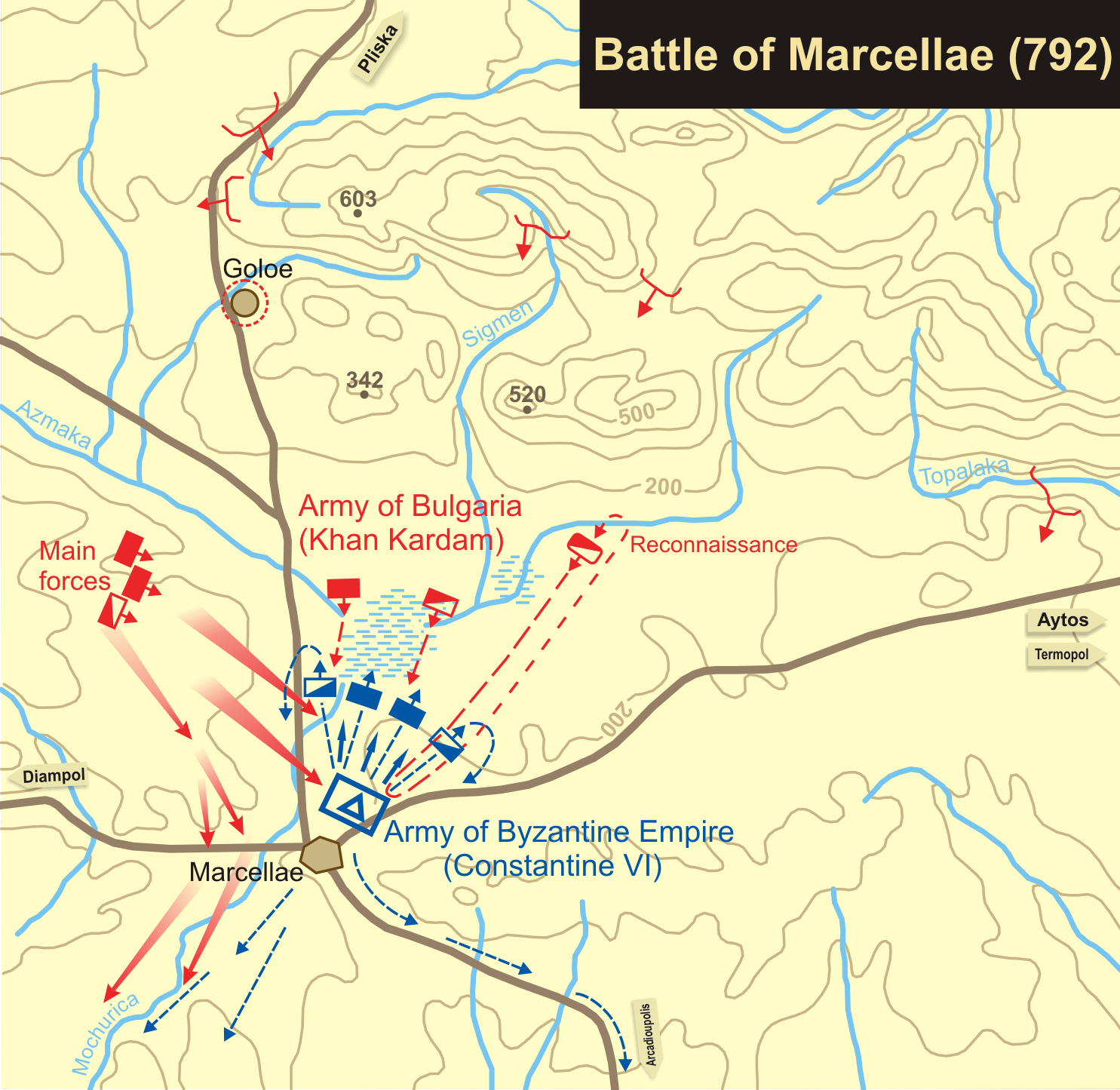 Map of the Battle of Marcellae (792)