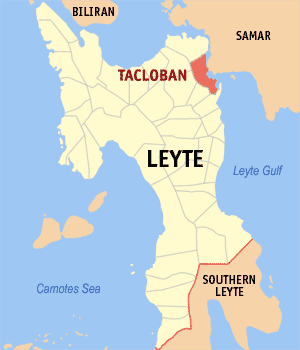 Mapa de Leyte mostrando la localización de la ciudad de Tacloban City