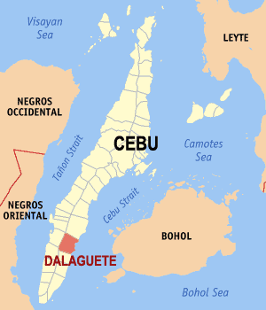 Map of Cebu showing the location of Dalaguete