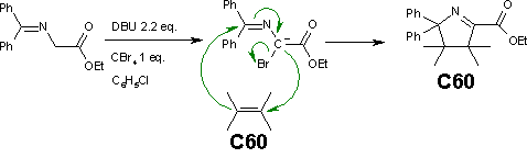 Reacción de Bingel con N-(Difenilmetileno)glicinato Ester