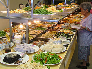 Vegetarian restaurant buffet, Taipei, Taiwan. July 2003.