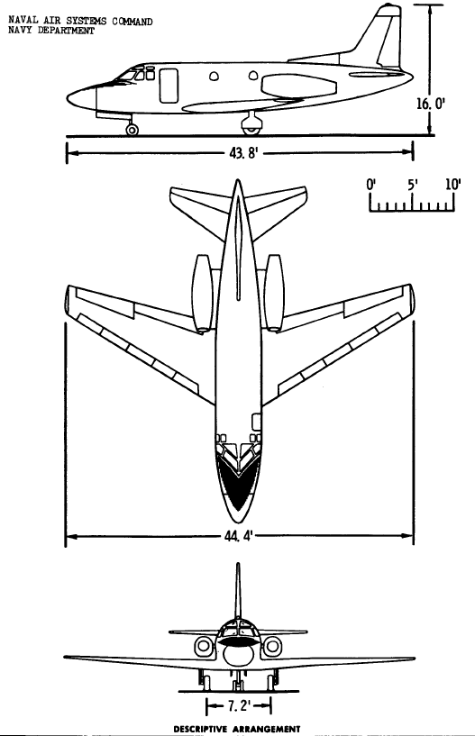 Three-view of the Navy's T-39N version