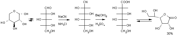 chain extension of D-xylose in equilibrium with its hemiacetal with KCN to the cyclic ester