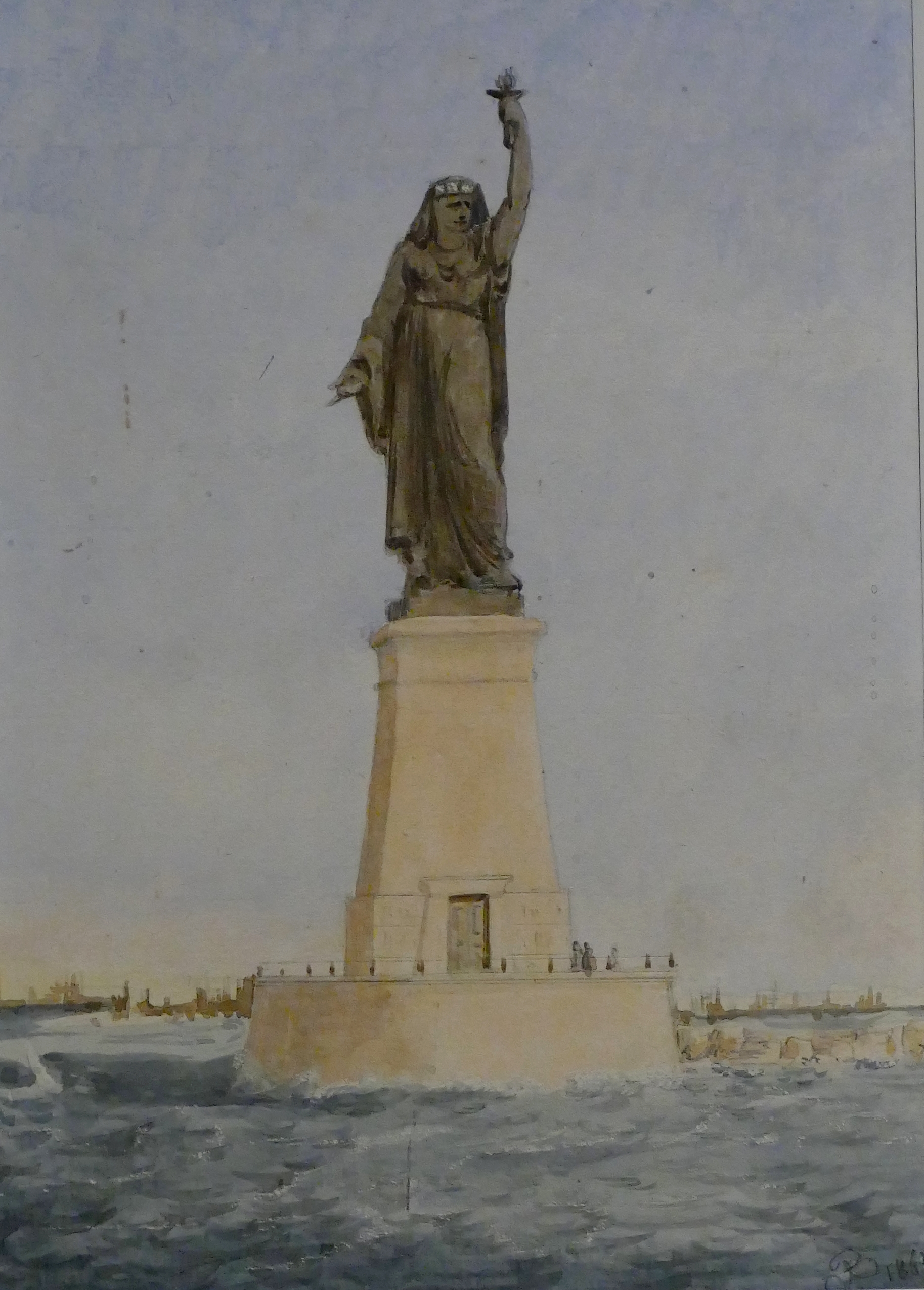 Bartholdi's conceptual rendering for Egypt Carrying the Light to Asia. Watercolor.