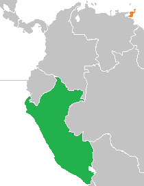 Map indicating locations of Peru and Trinidad and Tobago