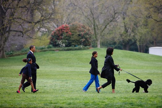 File:Obama family walks with First Dog Bo 4-14-09.jpg