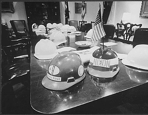 File:Hard hats on Nixon cabinet table May 26, 1970.jpg