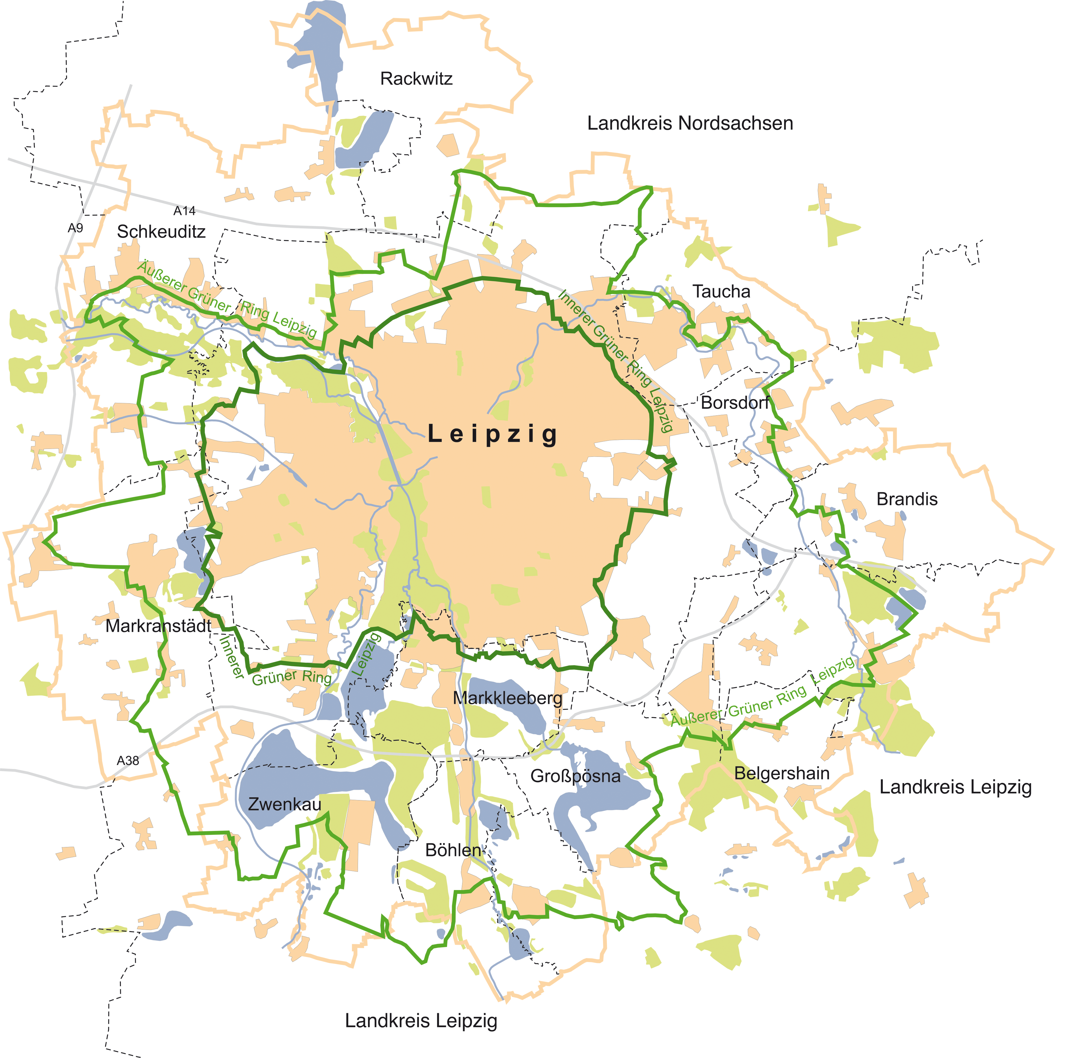 Green belt bicycle round course (dark green ='Inner Green Belt'; light green = 'Outer Green Belt')