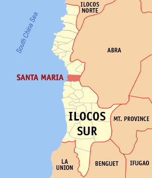 Map of Ilocos Sur showing the location of Santa Maria