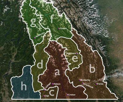 Various permutations of the boundaries of the Kootenays