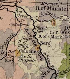 Map of duchies of Cleves, Berg, Mark and Jülich, 1477.