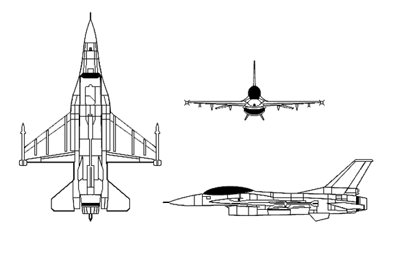 File:General Dynamics F-16 Fighting Falcon 3-view line drawing.png