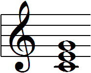 C triad, major chord built on the note C and in root position