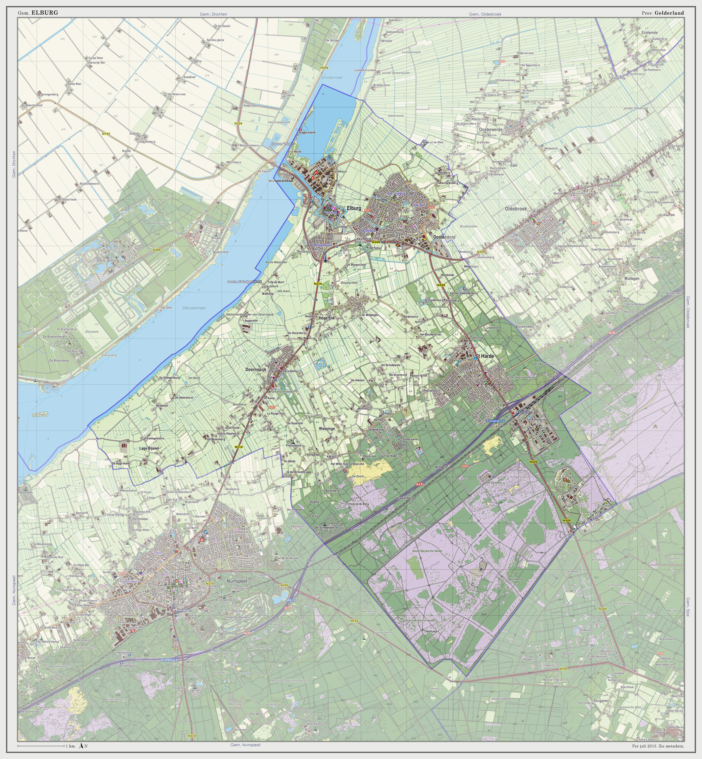 Dutch Topographic map of Elburg, July 2013