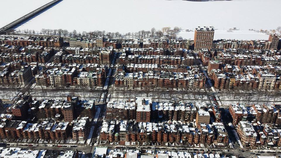 Brownstones in the Back Bay neighborhood of Boston as seen from the Prudential Skywalk Observatory