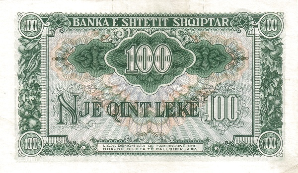 File:100 lekë of Albania in 1949 Reverse.png